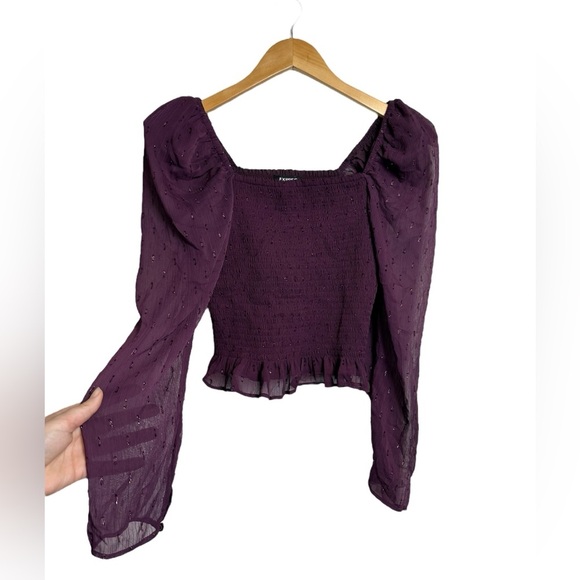 Express | Iridescent Purple Cap Long Sleeve Blouse | Size XS - Picture 2 of 6